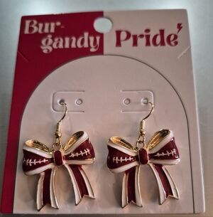 Burgandy  and White Bow Earrings